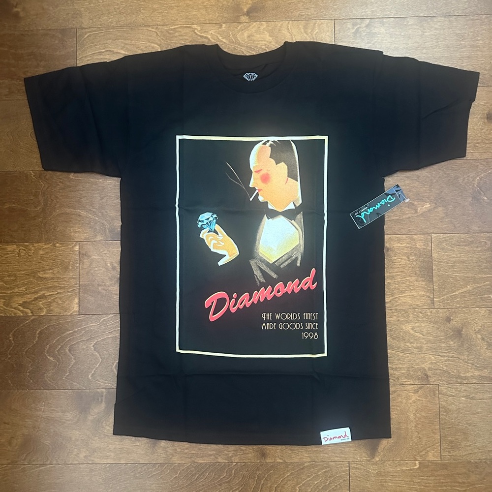 Diamond Supply Co. Black Tee with Red Script and Blue Accent